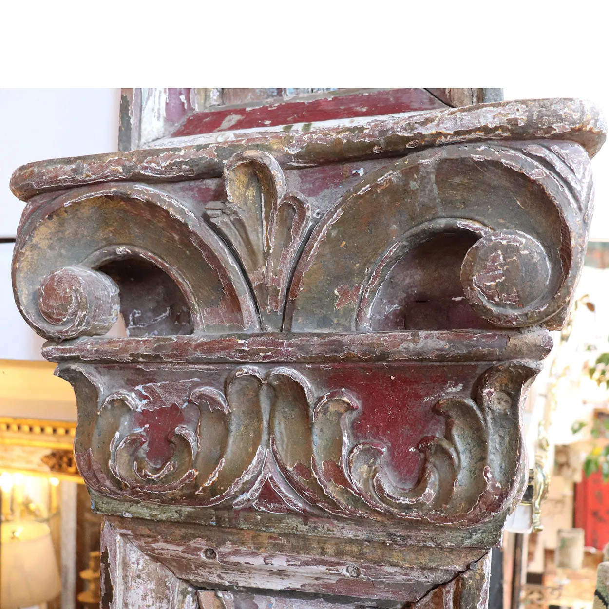 Large Indo-Portuguese Painted Teak 10-Foot Architectural Altarpiece Pilasters