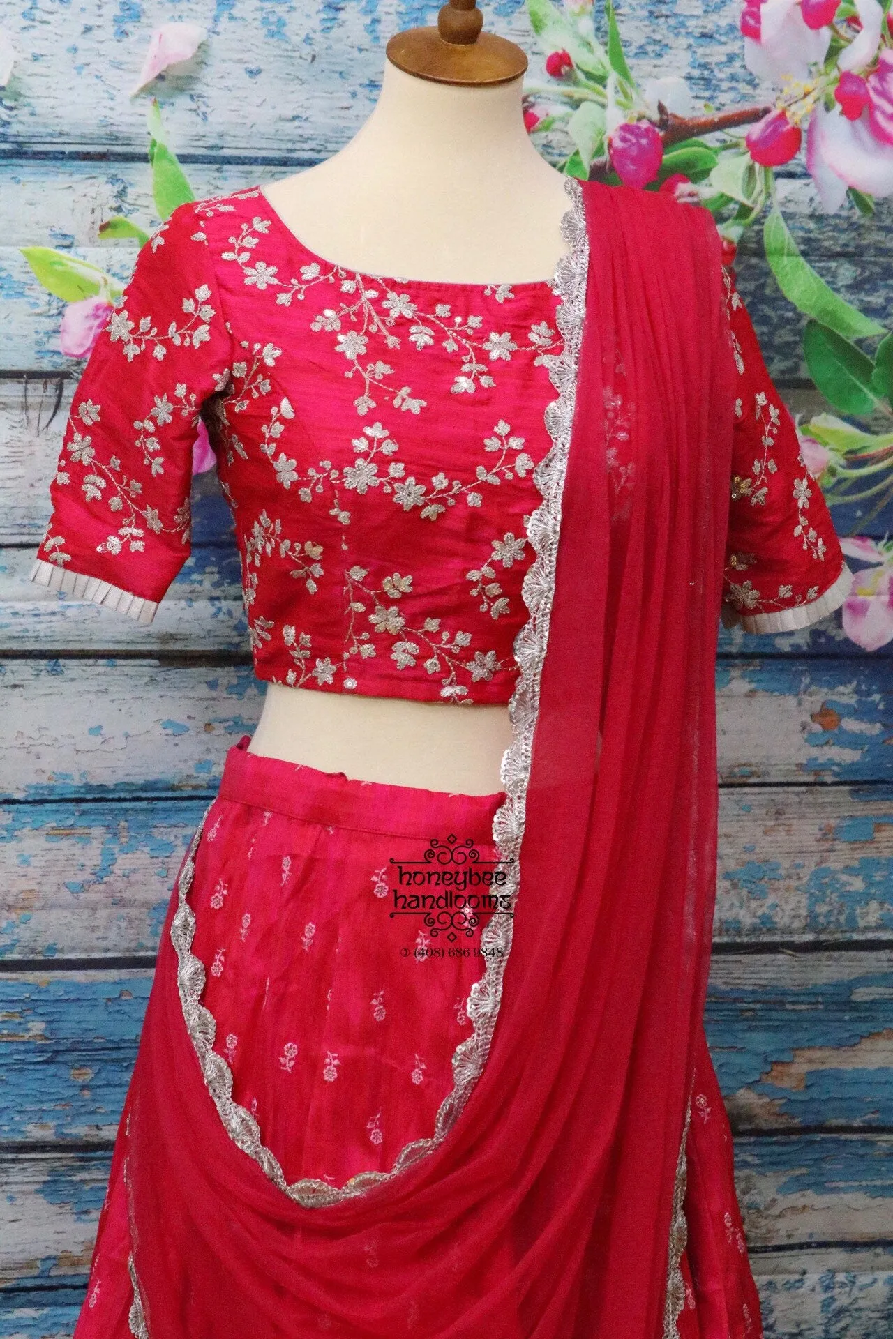 Lehenga | Indian Mehendi Dress | Indian Designerwear | Indian Bridal lehenga | bridal | Halfsaree|HoneyBee Handlooms
