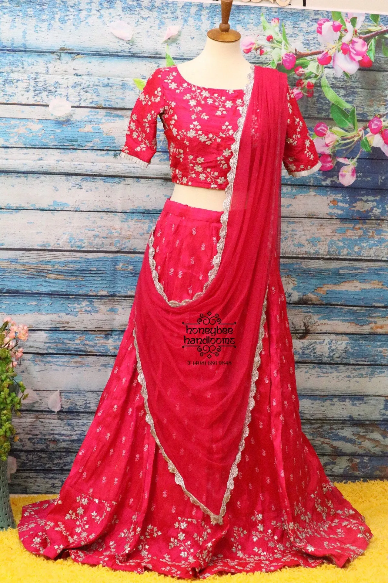 Lehenga | Indian Mehendi Dress | Indian Designerwear | Indian Bridal lehenga | bridal | Halfsaree|HoneyBee Handlooms