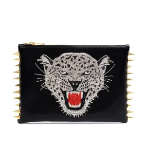 LEOPARD EMBROIDERED CLUTCH BAG(SILVER)