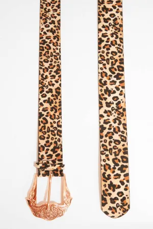 Leopard Print Wide Belt With Large Gold Buckle - Frida