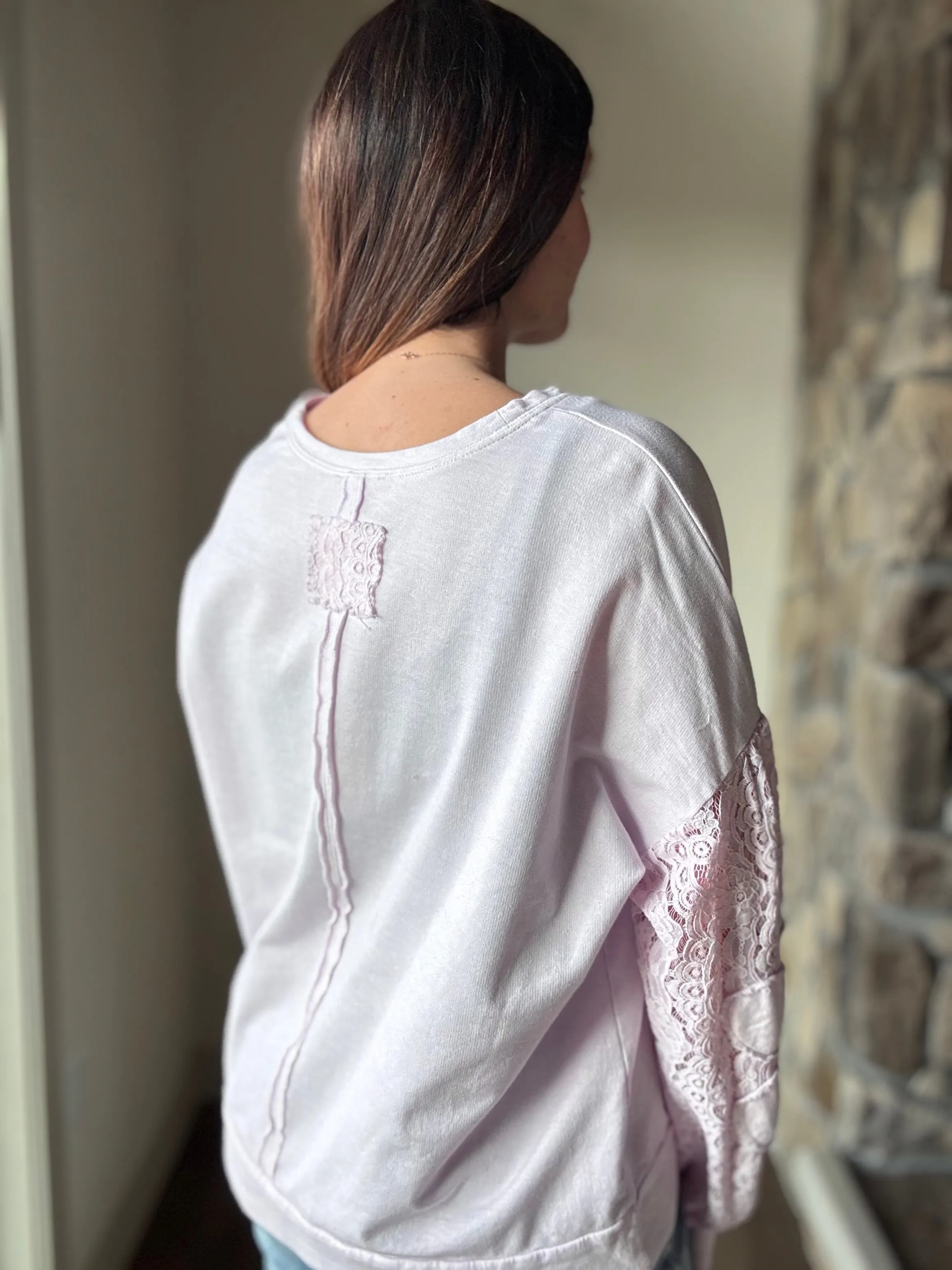 lilac crochet mix daisy sweatshirt