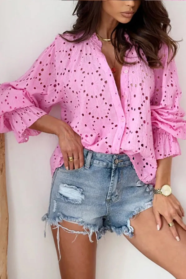 Lily Belle Floral Eyelet Lace Long Sleeve Blouse