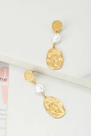 Linear Pearl and Coin Drop Earrings