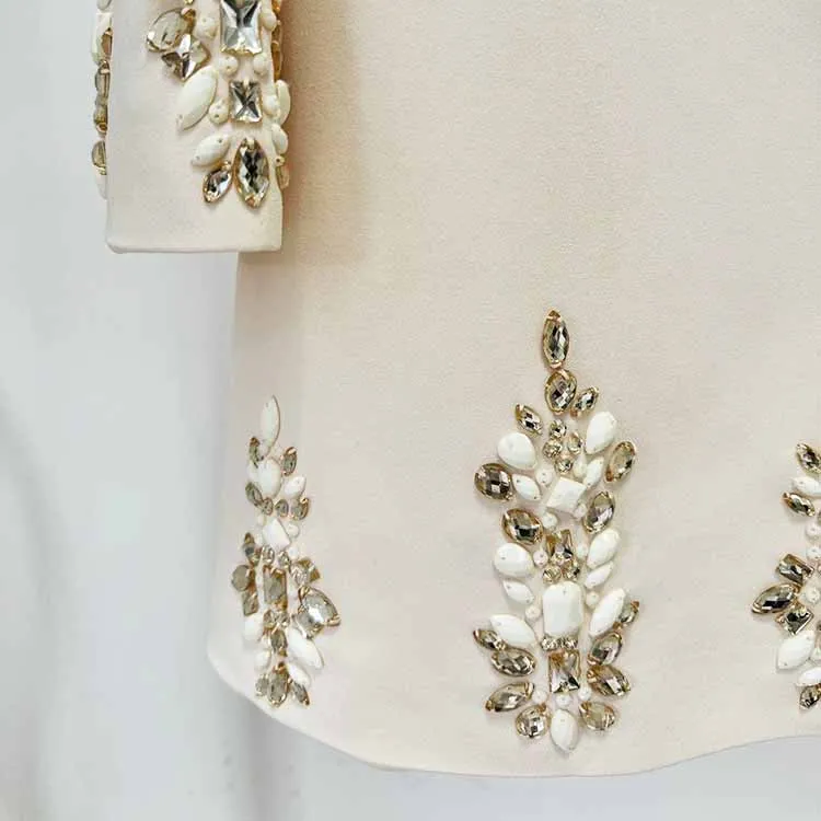 Long Sleeve Floral Crystal Mini Dress