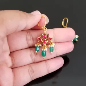 Lotus Design Kundan Hook Earrings