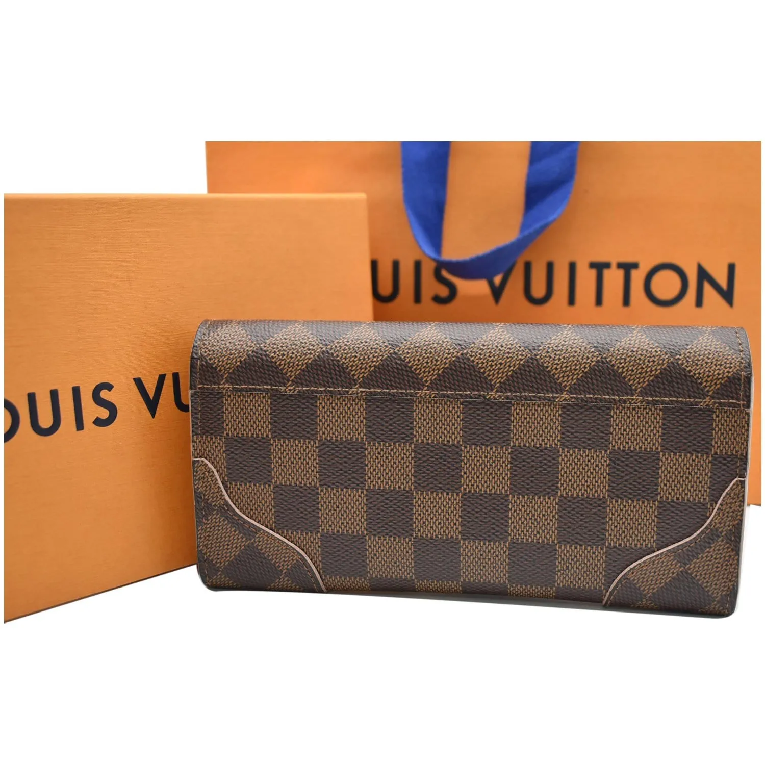 LOUIS VUITTON Caissa Damier Ebene Wallet Rose Ballerine