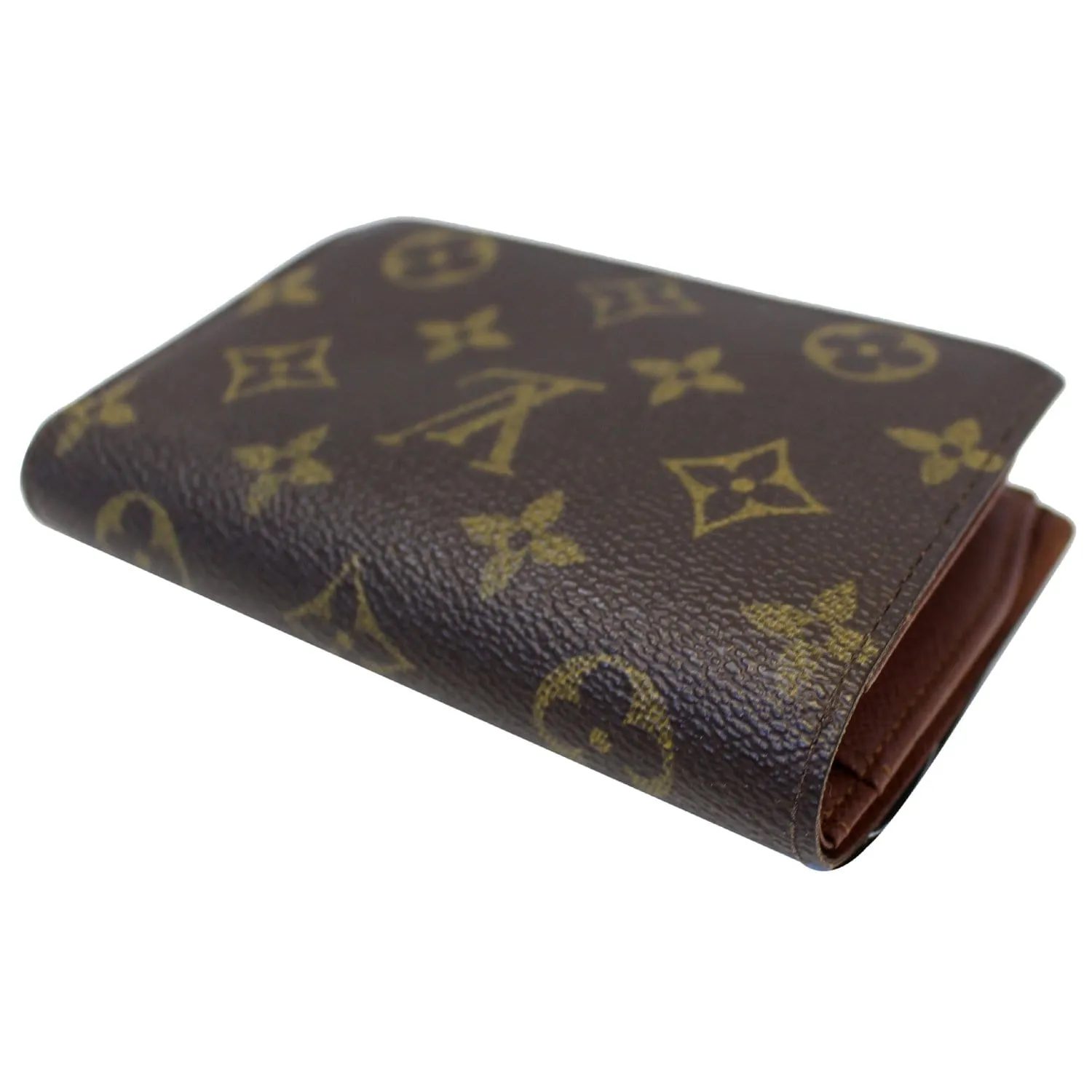 LOUIS VUITTON French Kisslock Monogram Canvas Wallet Brown