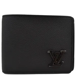 LOUIS VUITTON Multiple Aerogram Grained Calf Leather Wallet Black