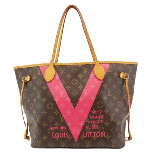 LOUIS VUITTON Neverfull MM V Monogram Canvas Tote Bag Brown