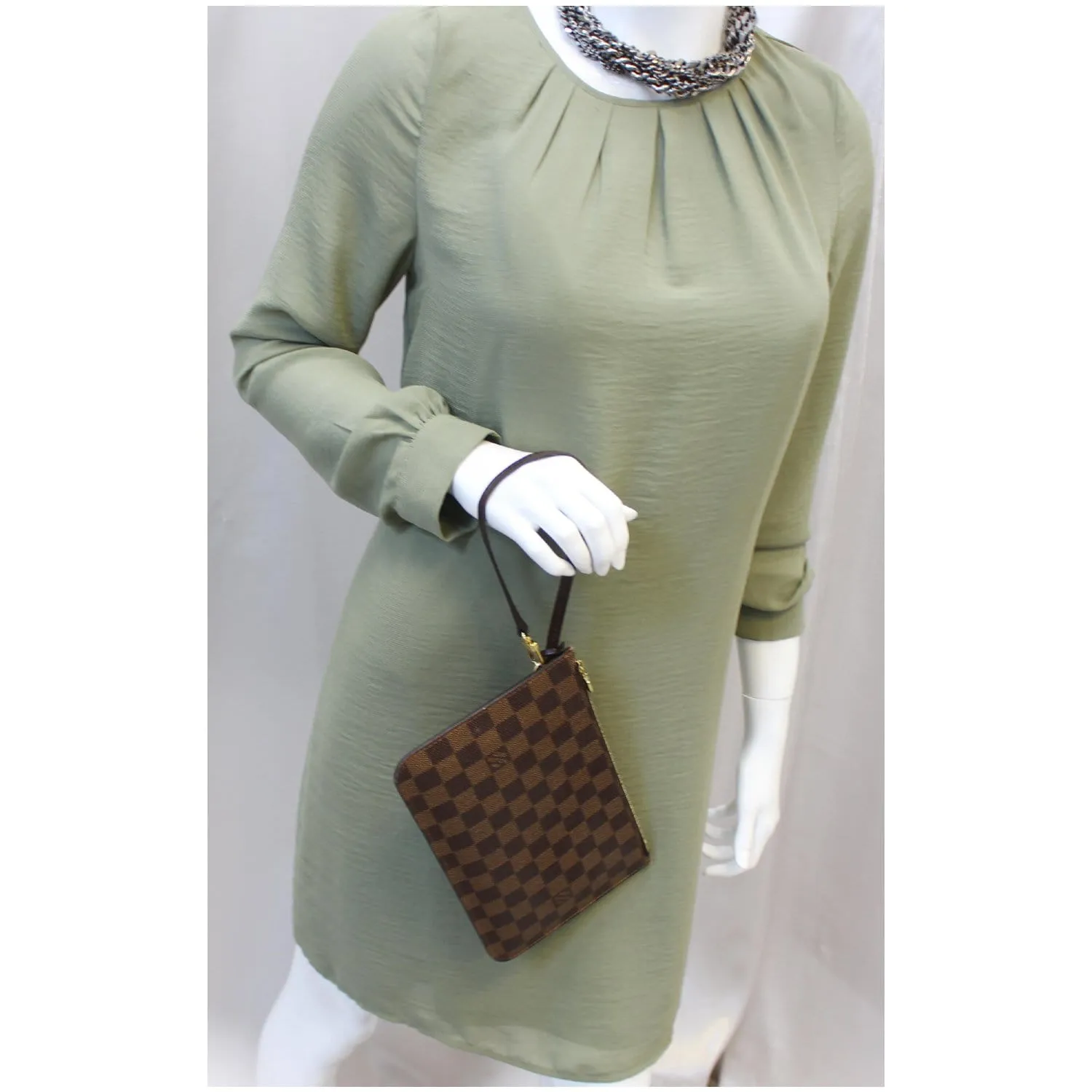 LOUIS VUITTON Pochette Wristlet Pouch Damier Ebene Neverfull MM/GM Brown