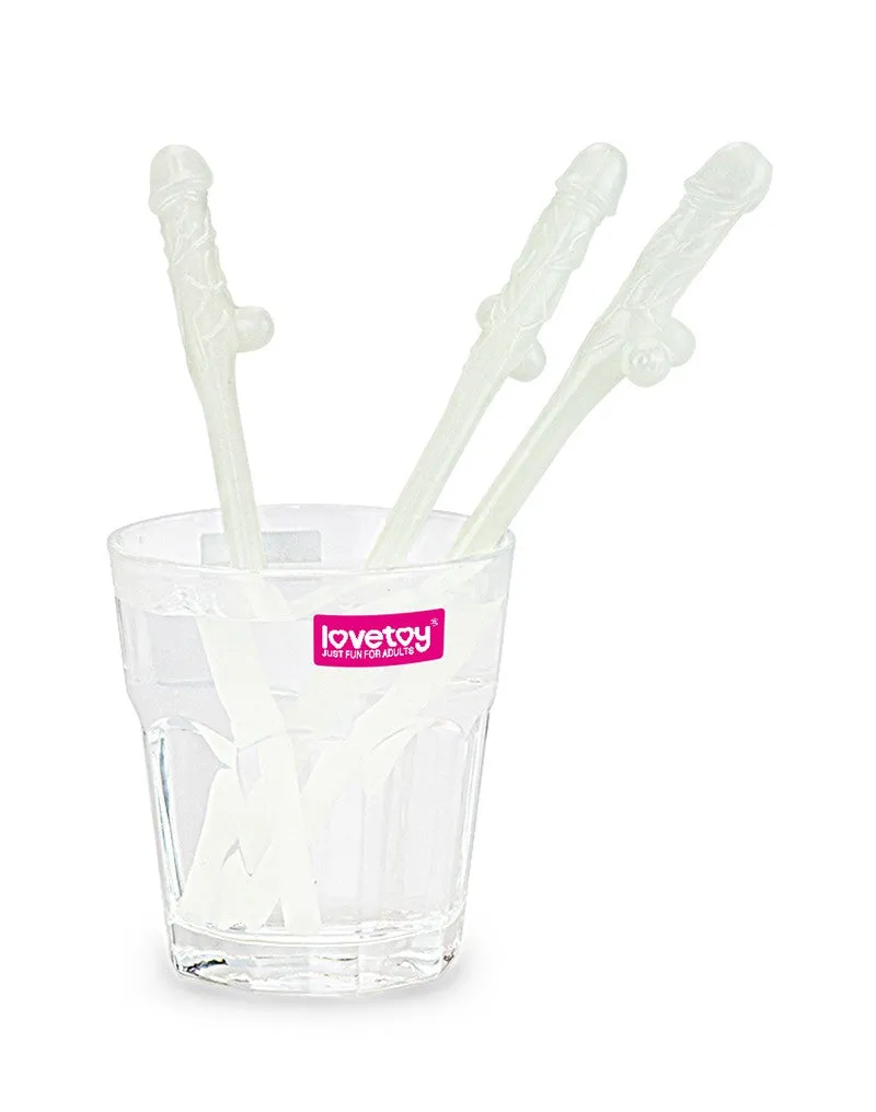 Lovetoy - Herbruikbare Piemel Drinkrietjes - Glow In The dark