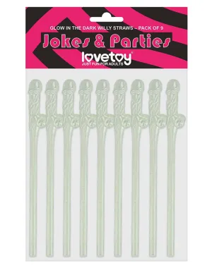 Lovetoy - Herbruikbare Piemel Drinkrietjes - Glow In The dark