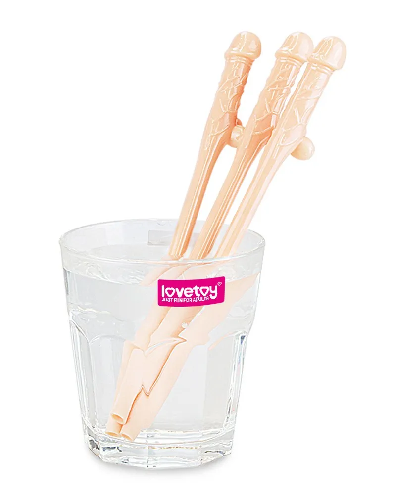 Lovetoy - Herbruikbare Piemel Drinkrietjes - Lichte Huidskleur