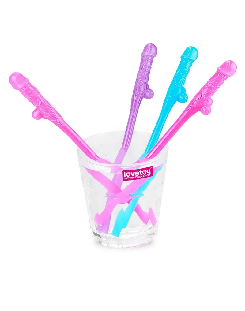 Lovetoy - Herbruikbare Piemel Drinkrietjes - Multicolour