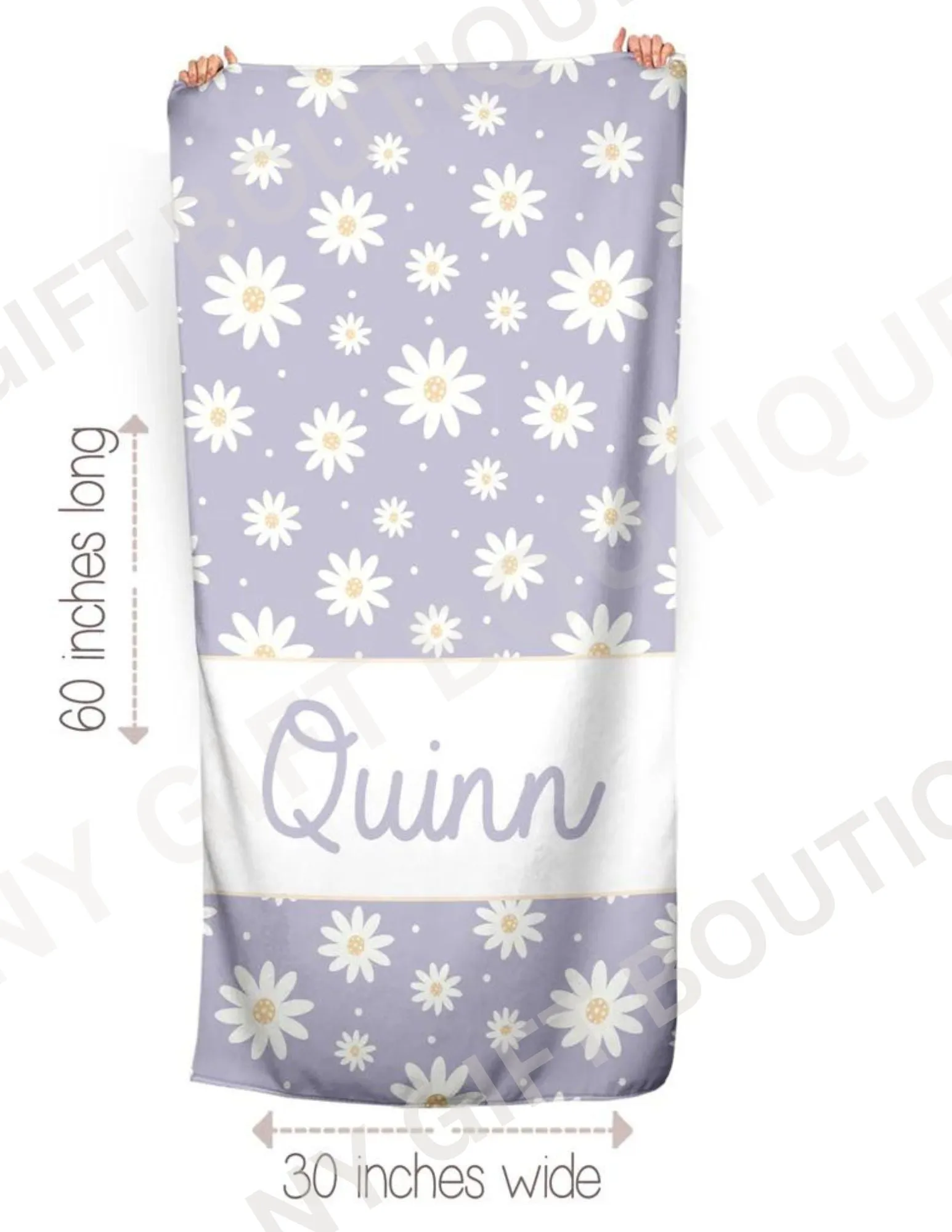 Loving Lavender Daisy Personalized Beach Towel