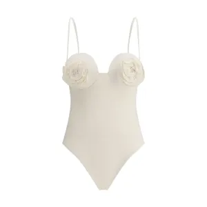 Magda Butrym Women Ivory One-Piece Swimsuit Fabric Roses Embroidered Swimwear