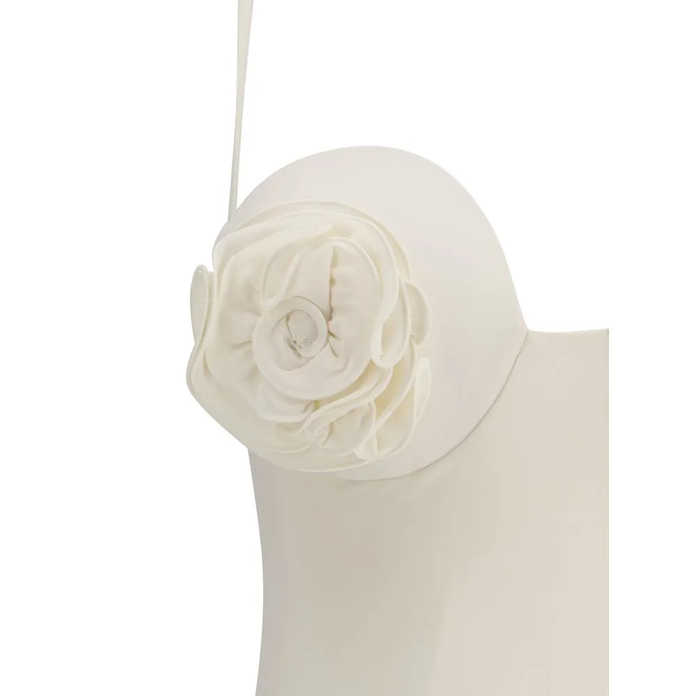 Magda Butrym Women Ivory One-Piece Swimsuit Fabric Roses Embroidered Swimwear