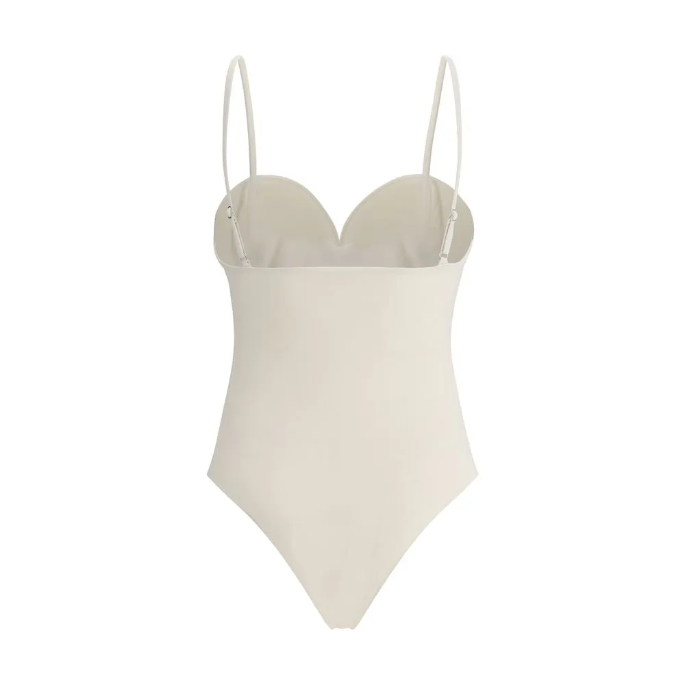 Magda Butrym Women Ivory One-Piece Swimsuit Fabric Roses Embroidered Swimwear