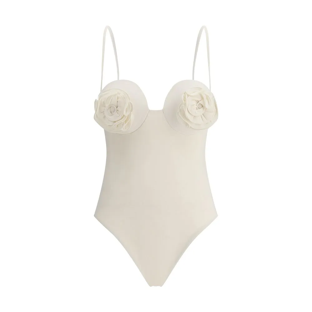 Magda Butrym Women Ivory One-Piece Swimsuit Fabric Roses Embroidered Swimwear