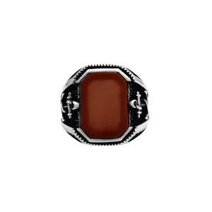 Mahogany-Stone Anchor Antique-Finish Men's Ring (Silver)
