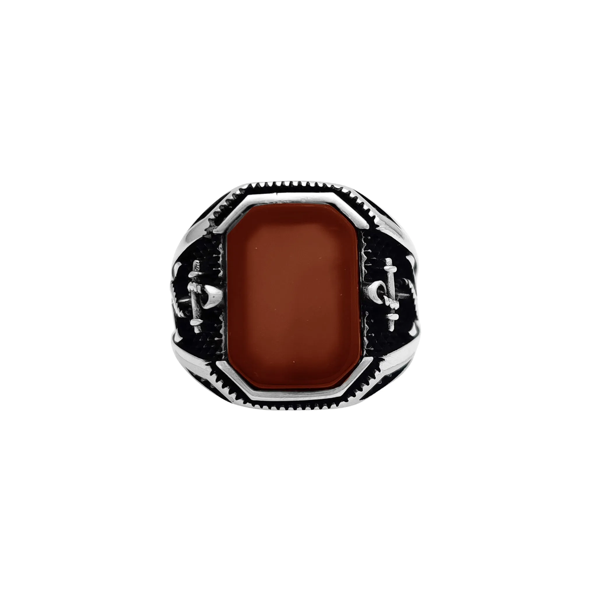 Mahogany-Stone Anchor Antique-Finish Men's Ring (Silver)