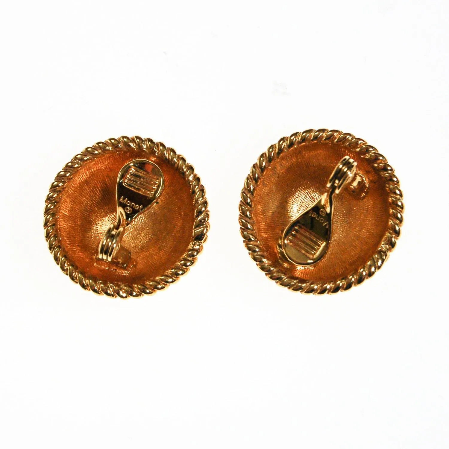 Monet Earrings, Gold, Round, Cable, Rope Designer, Timeless, Classic, Designer Earrings, 1980s