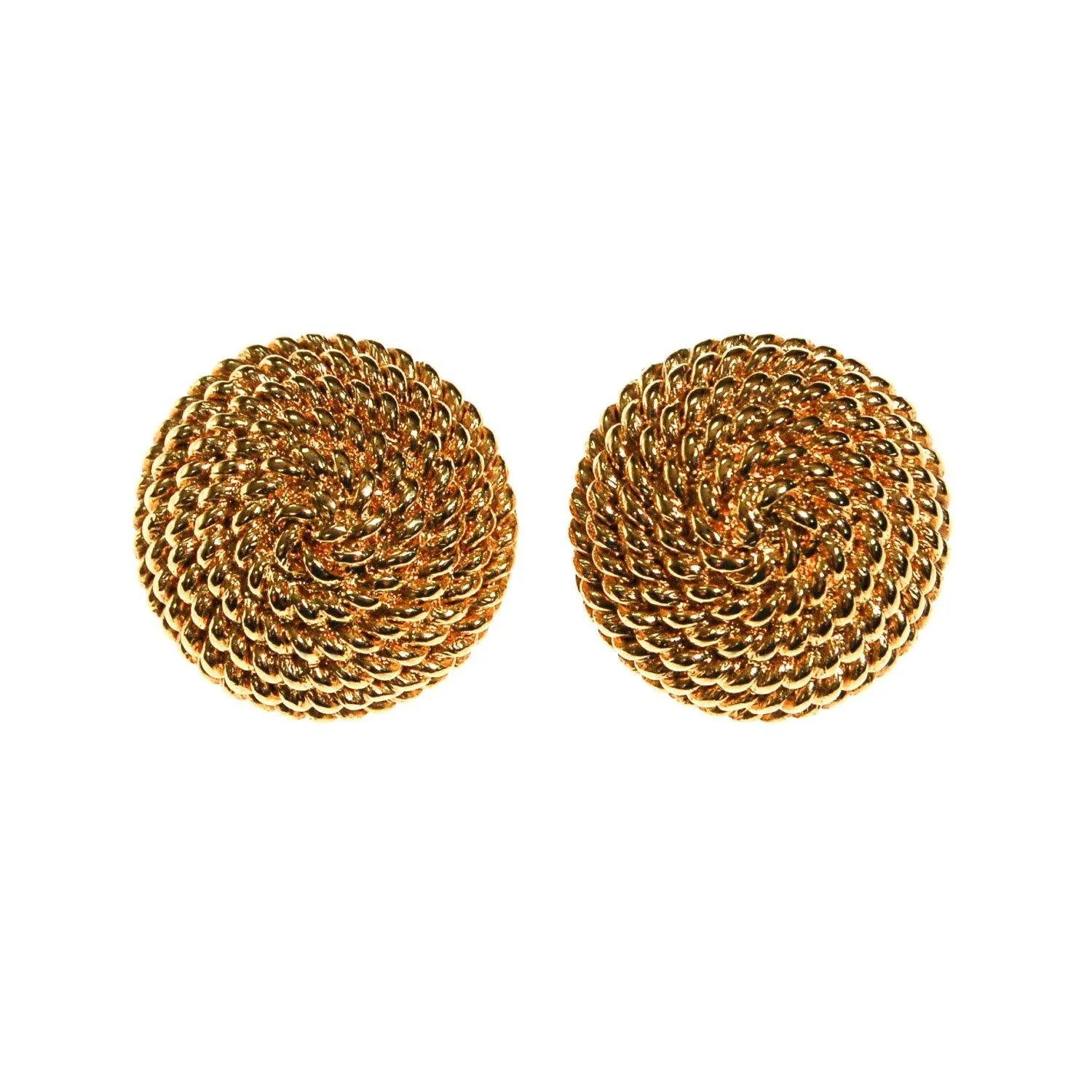 Monet Earrings, Gold, Round, Cable, Rope Designer, Timeless, Classic, Designer Earrings, 1980s