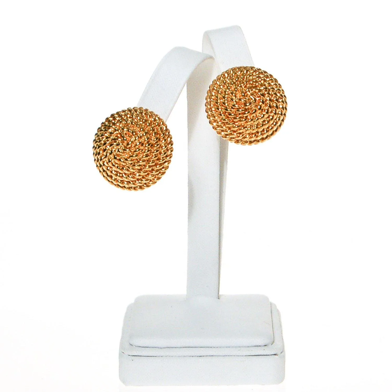 Monet Earrings, Gold, Round, Cable, Rope Designer, Timeless, Classic, Designer Earrings, 1980s