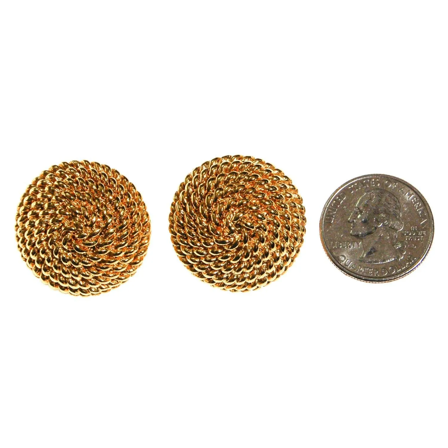 Monet Earrings, Gold, Round, Cable, Rope Designer, Timeless, Classic, Designer Earrings, 1980s