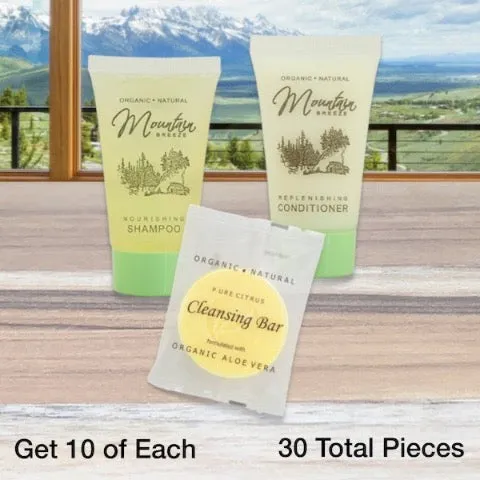 Mountain Breeze Vacation Rental Bath Toiletry Supply Bundle Sets