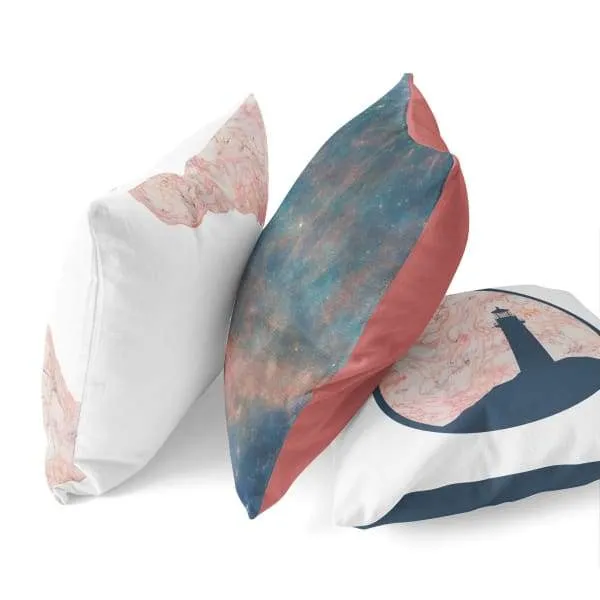 Nantucket Collection | Pink and Blue Lighthouse throw pillow