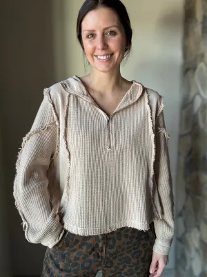 natural mixed waffle   gauze hoodie