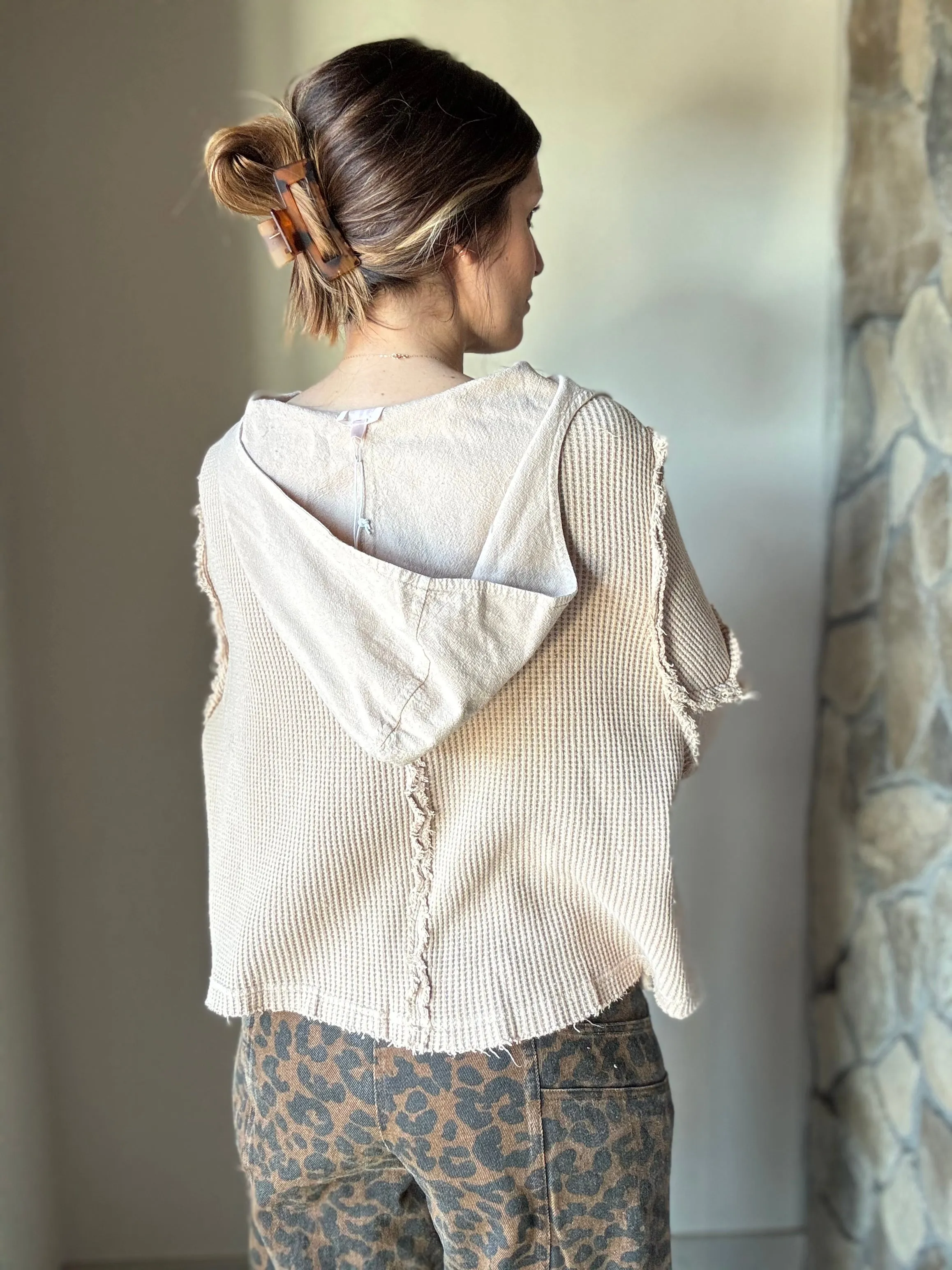 natural mixed waffle   gauze hoodie