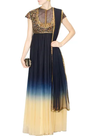 Navy Blue and Ivory shaded anarkali suit