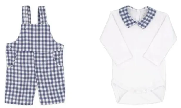 Navy Check Dungarees and Body Set - Two Piece Set - LAST SET IN 24 MONTHS