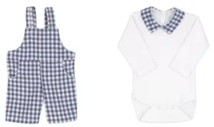 Navy Check Dungarees and Body Set - Two Piece Set - LAST SET IN 24 MONTHS