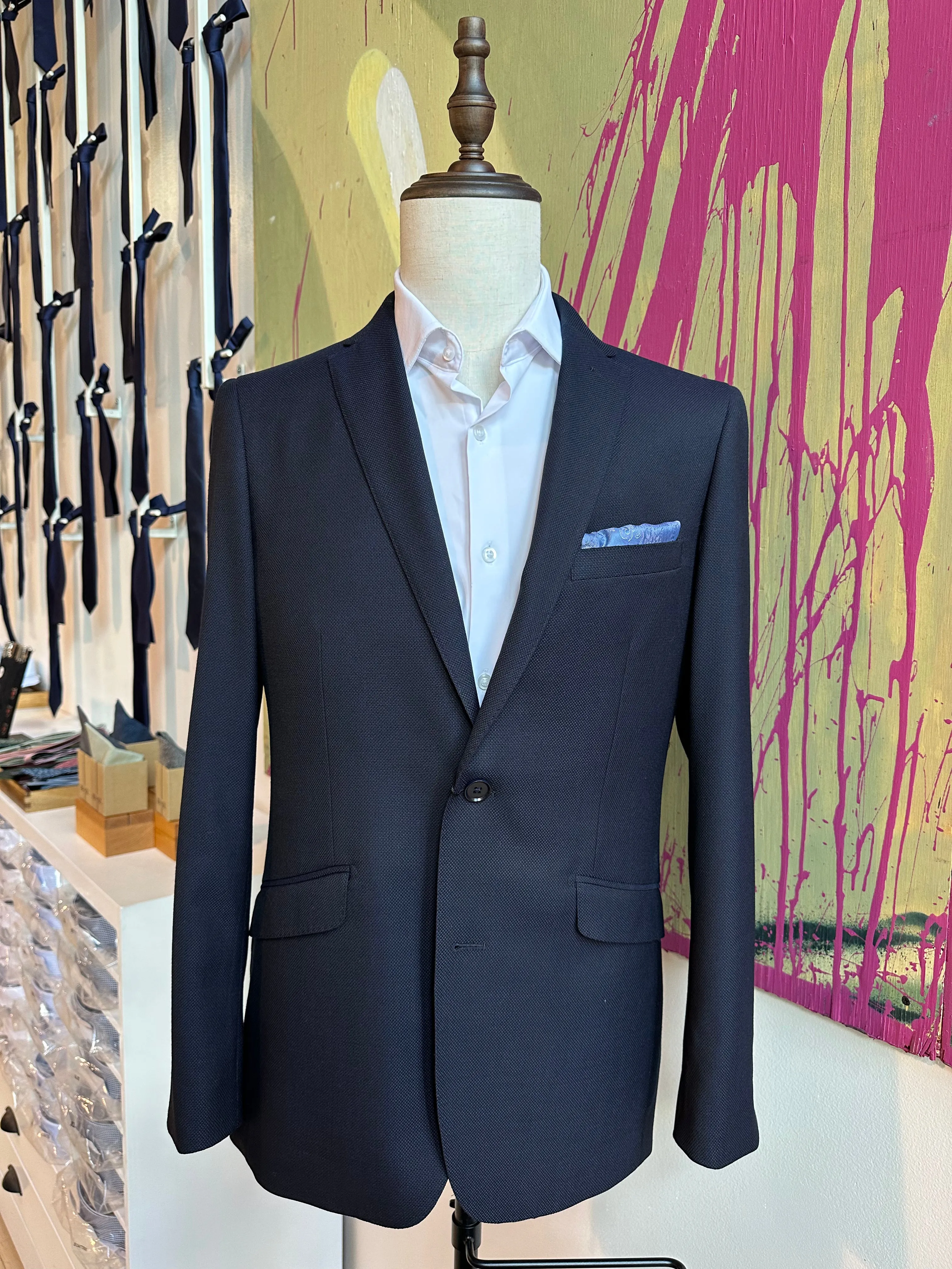 Navy Diamond Weave Premium Italian Suit