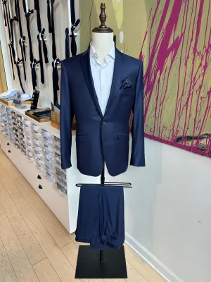 Navy Sharkskin Luxury Suit Coat