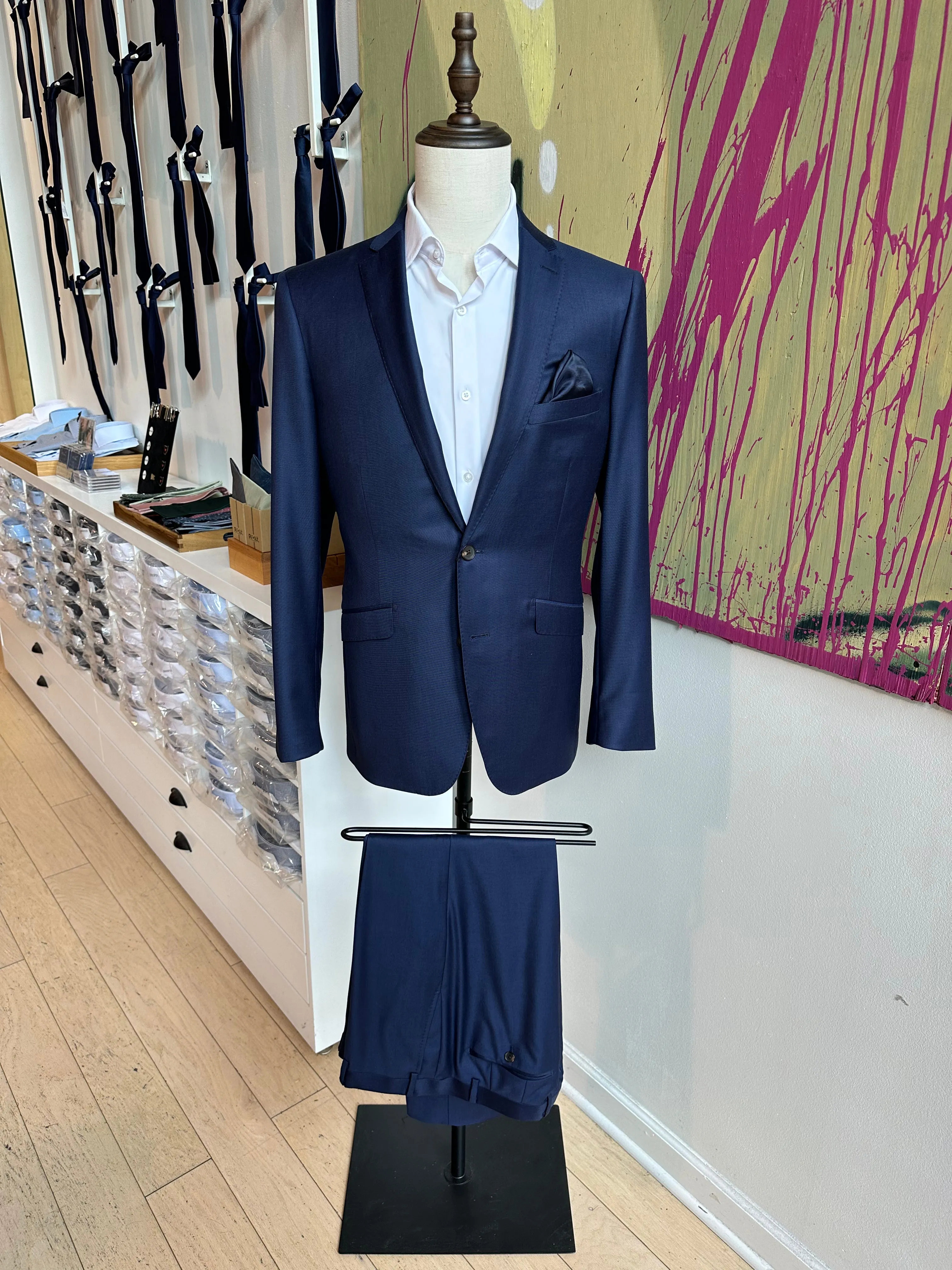 Navy Sharkskin Luxury Suit Coat