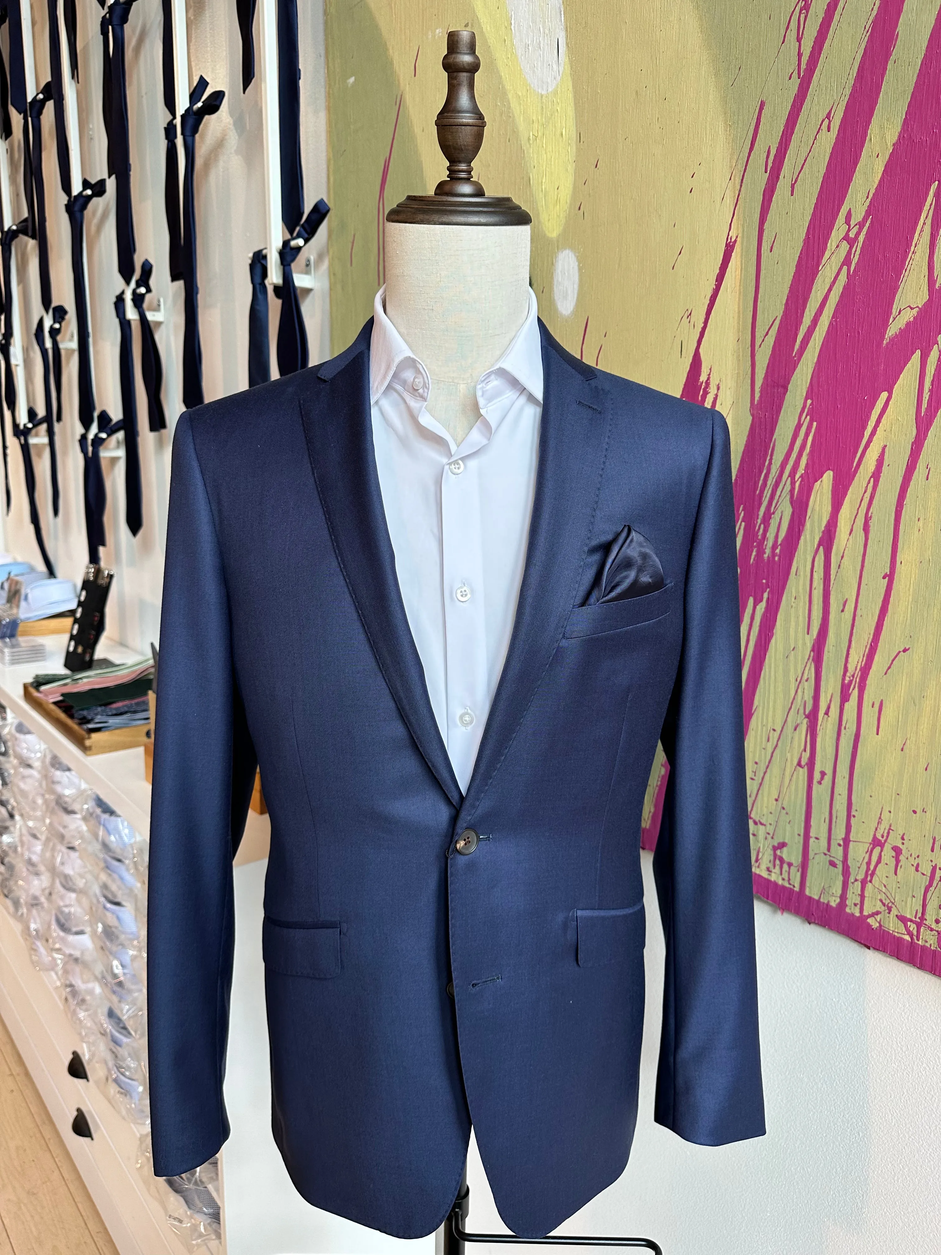 Navy Sharkskin Luxury Suit Coat