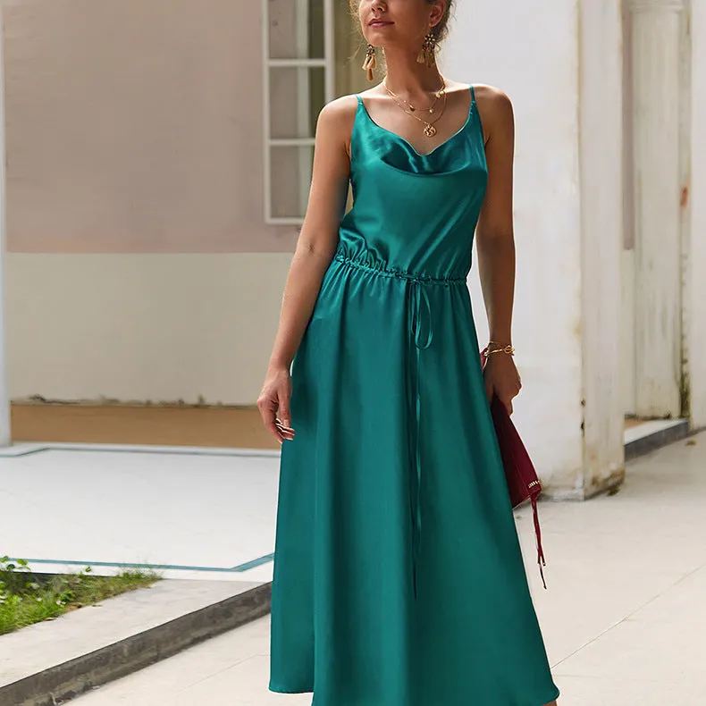 New Autumn Imitation Silk Suspender Dress