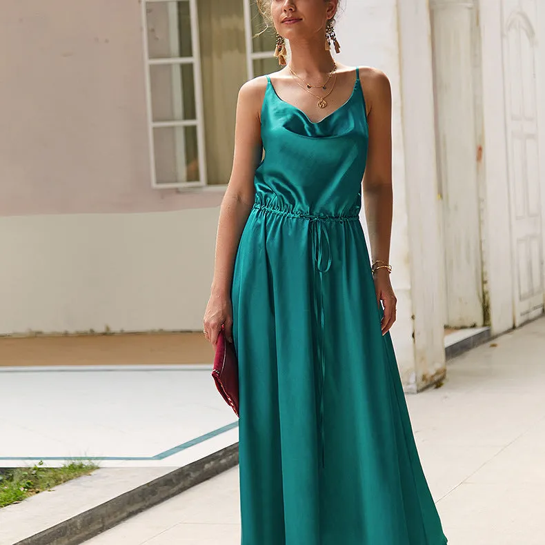 New Autumn Imitation Silk Suspender Dress
