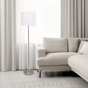 NEW Simple Designs 58" Tall Brushed Nickel Drum Shade Floor Lamp with foot switch, White