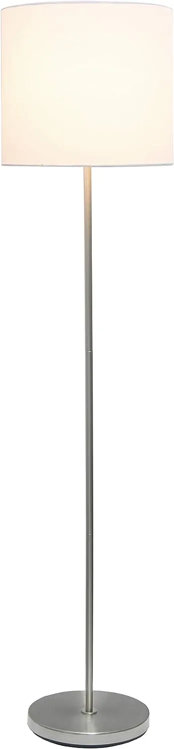 NEW Simple Designs 58" Tall Brushed Nickel Drum Shade Floor Lamp with foot switch, White