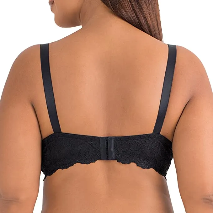 New Smart & Sexy Women's Curvy Plunge Light Lined Bra With Added Support, Black, Sz 38DD!