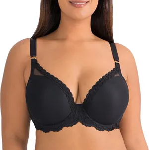 New Smart & Sexy Women's Curvy Plunge Light Lined Bra With Added Support, Black, Sz 38DD!
