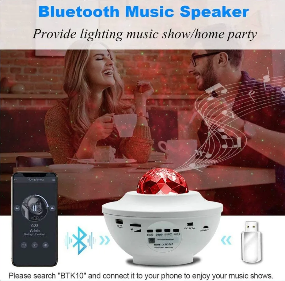 Night Light Led Projector With Bluetooth Speaker For Childrens