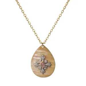 Nouveau Cross Embellished Horn Teardrop Necklace