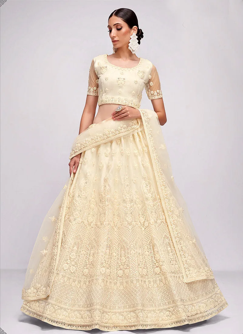 Off White Floral Embroidered Heavy Designer Lehenga Choli